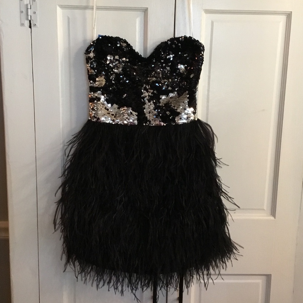Pink Martini Black and Silver Sequin Feather Dress